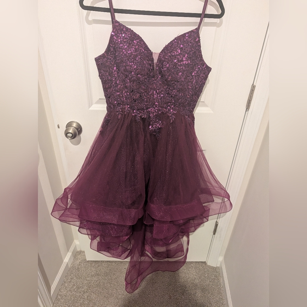 Plum Sequin High-Low Party Dress